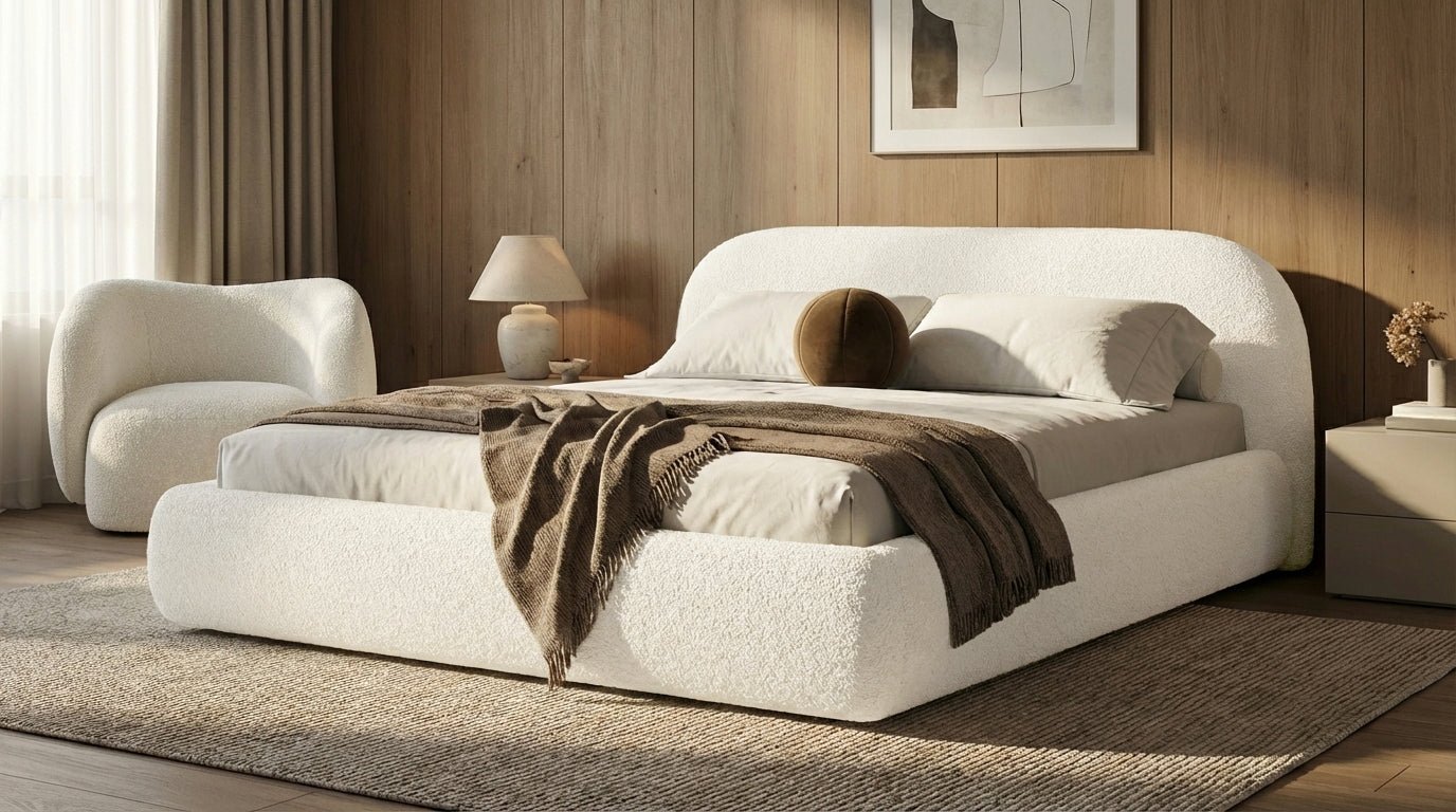 Lit rembourré design Luma en Bouclé avec rangement