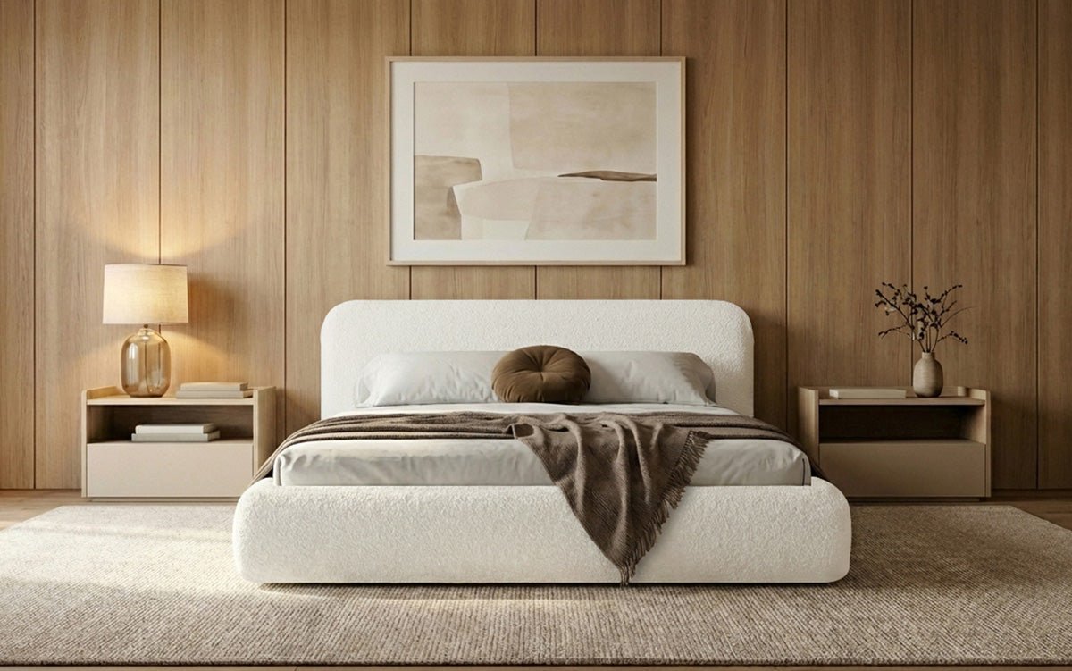 Designer Upholstered Bed Arosa in Bouclé with Storage