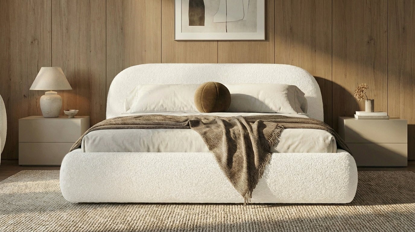 Designer Upholstered Bed Luma in Bouclé with Storage