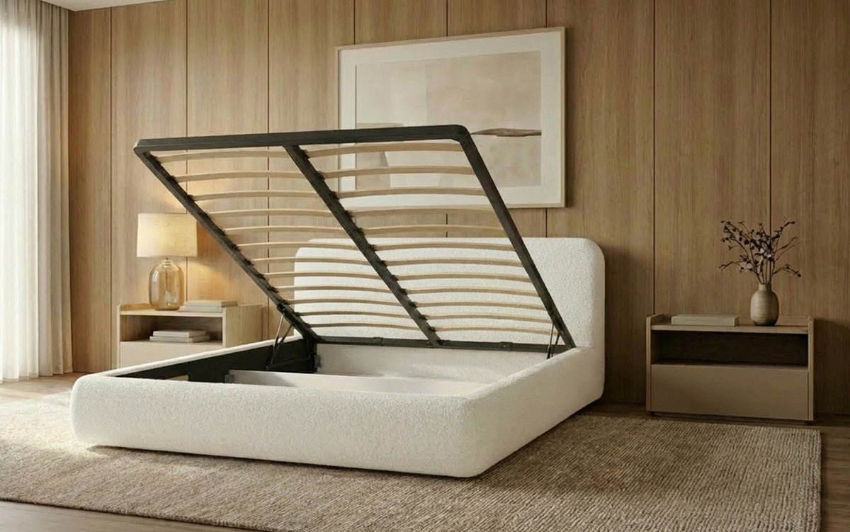 Designer Upholstered Bed Arosa in Bouclé with Storage