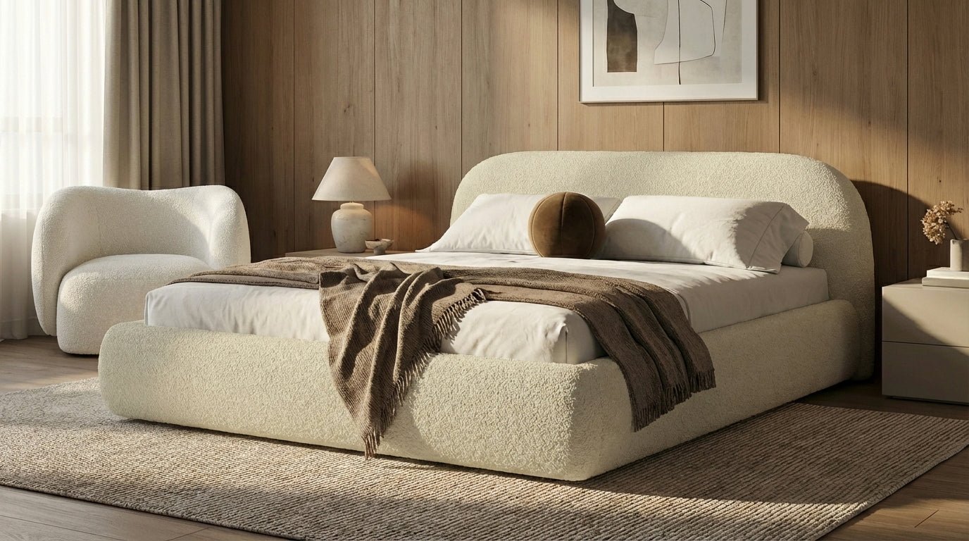 Designer Upholstered Bed Luma in Bouclé with Storage