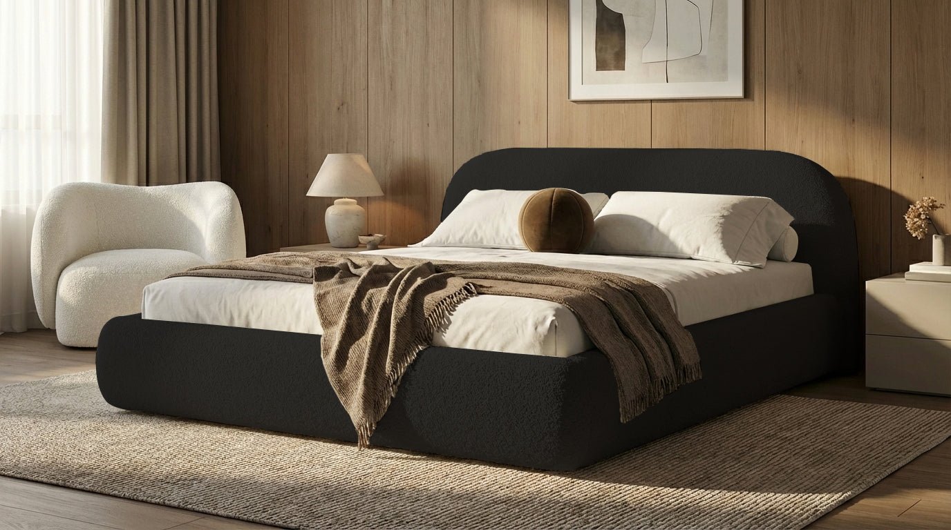 Designer Upholstered Bed Luma in Bouclé with Storage