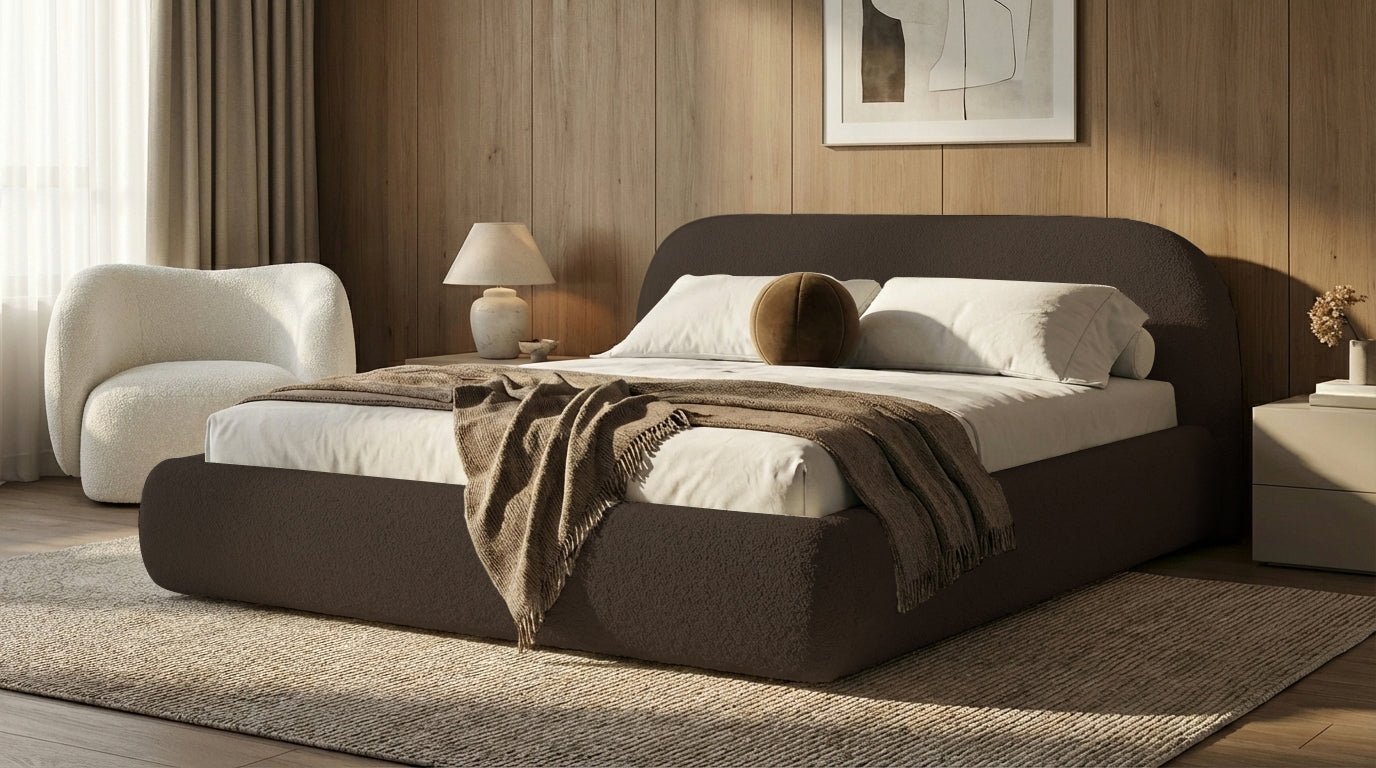 Designer Upholstered Bed Luma in Bouclé with Storage