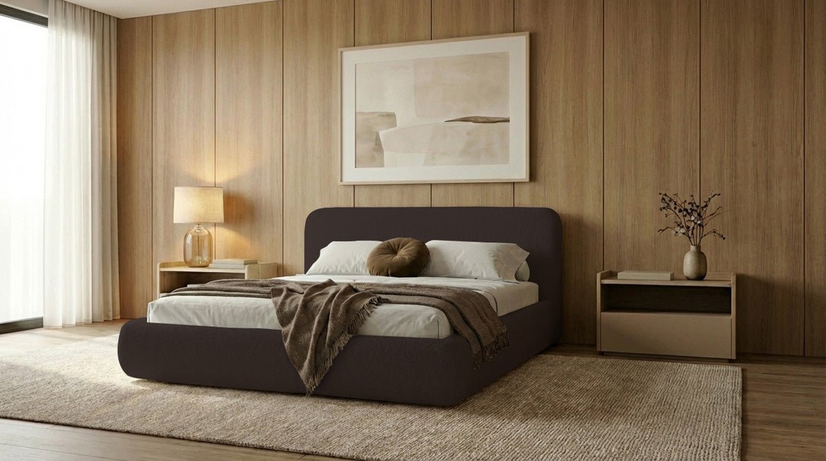 Designer Upholstered Bed Arosa in Bouclé with Storage