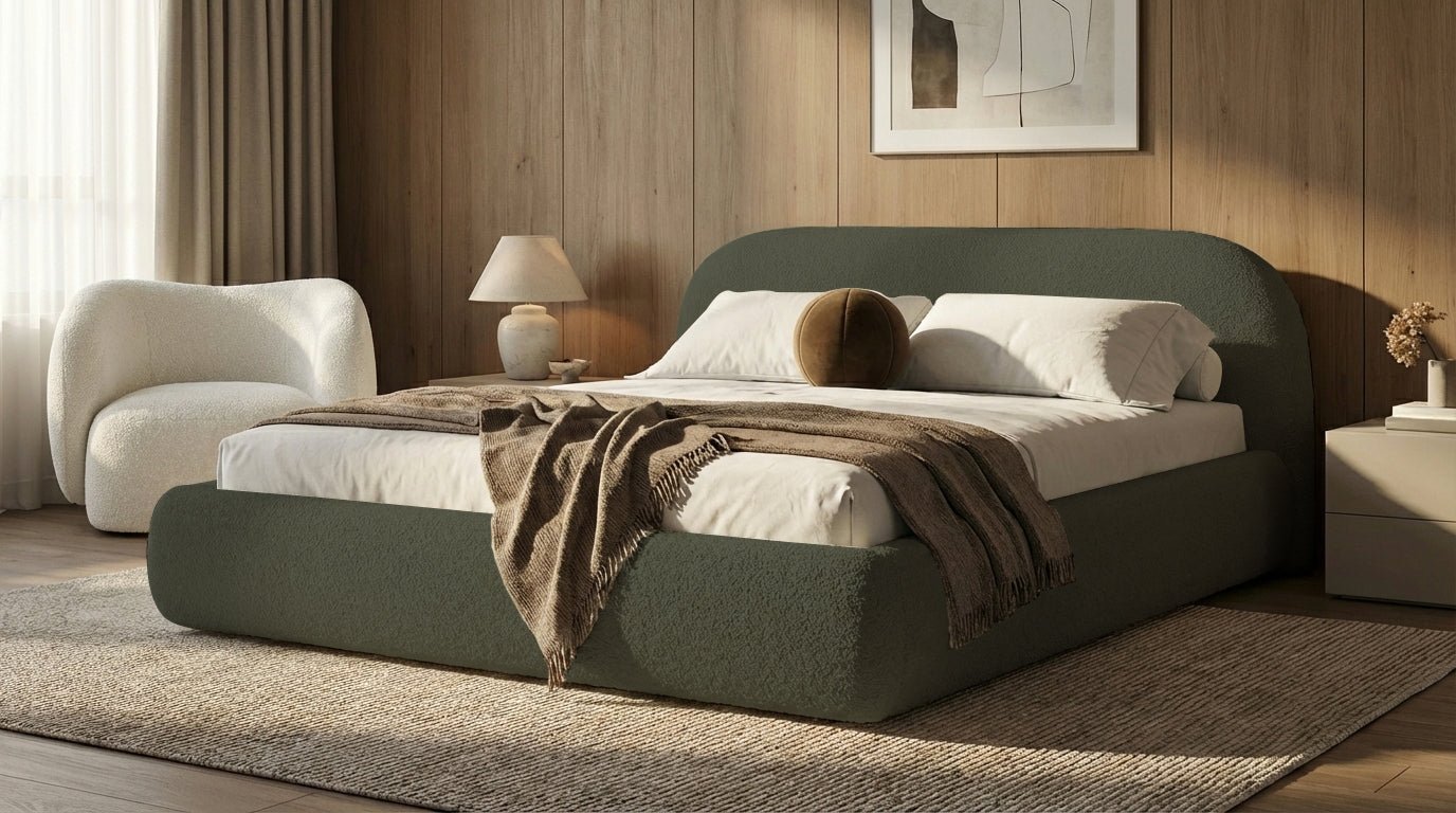 Designer Upholstered Bed Luma in Bouclé with Storage