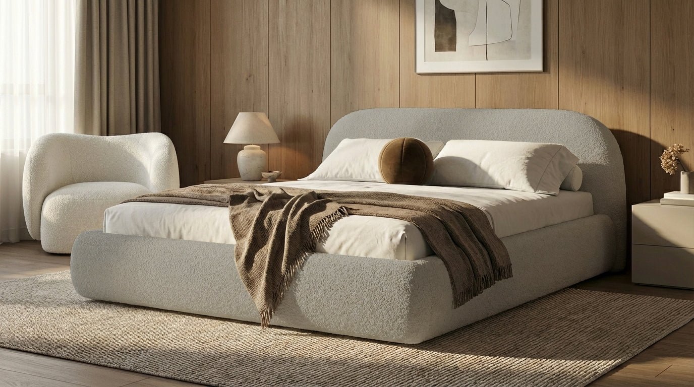 Designer Upholstered Bed Luma in Bouclé with Storage