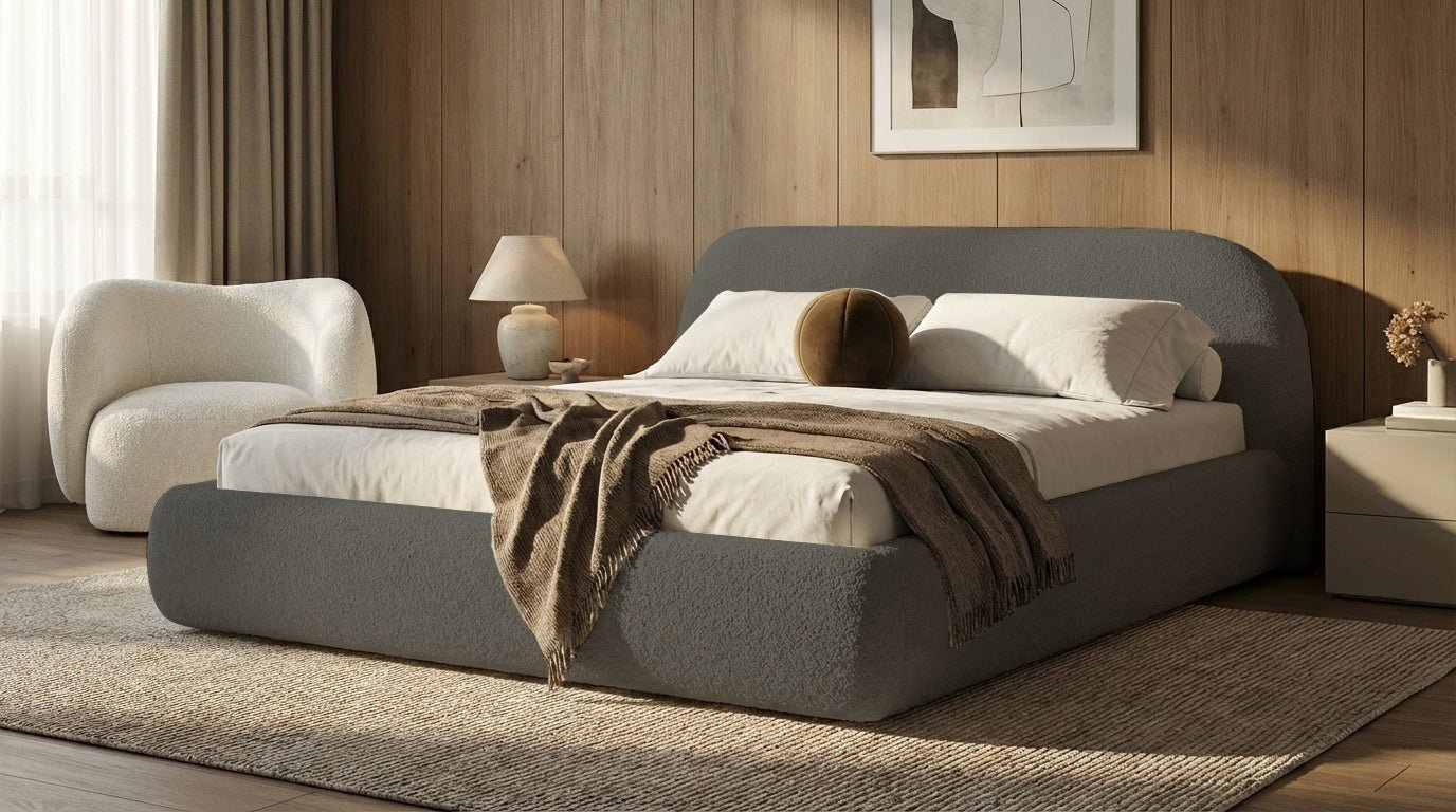 Designer Upholstered Bed Luma in Bouclé with Storage
