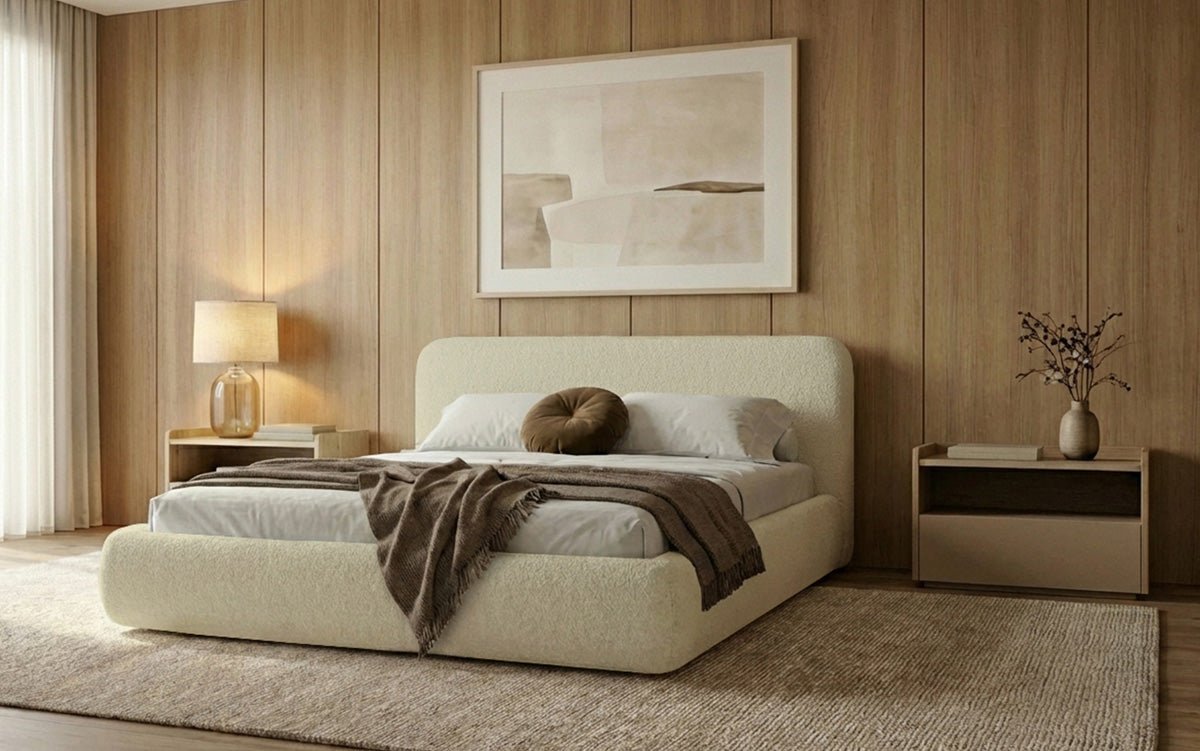 Designer Upholstered Bed Arosa in Bouclé with Storage