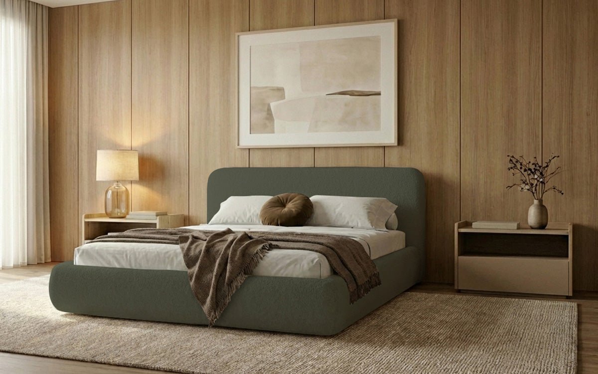 Designer Upholstered Bed Arosa in Bouclé with Storage