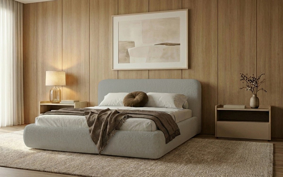 Designer Upholstered Bed Arosa in Bouclé with Storage