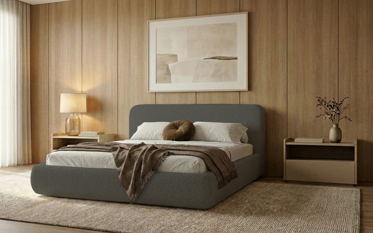 Designer Upholstered Bed Arosa in Bouclé with Storage