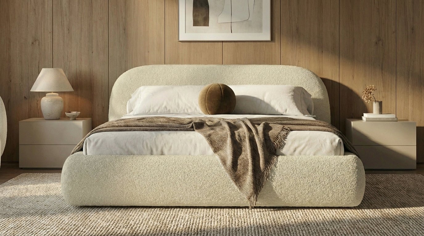 Designer Upholstered Bed Luma in Bouclé with Storage