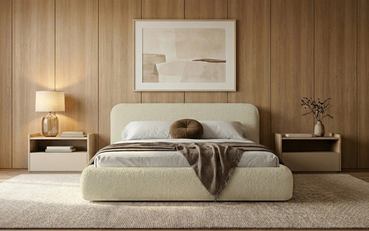 Designer Upholstered Bed Arosa in Bouclé with Storage