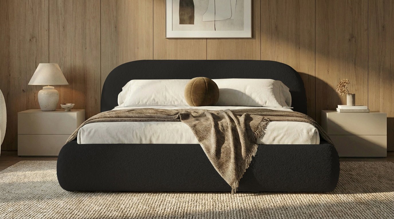 Designer Upholstered Bed Luma in Bouclé with Storage