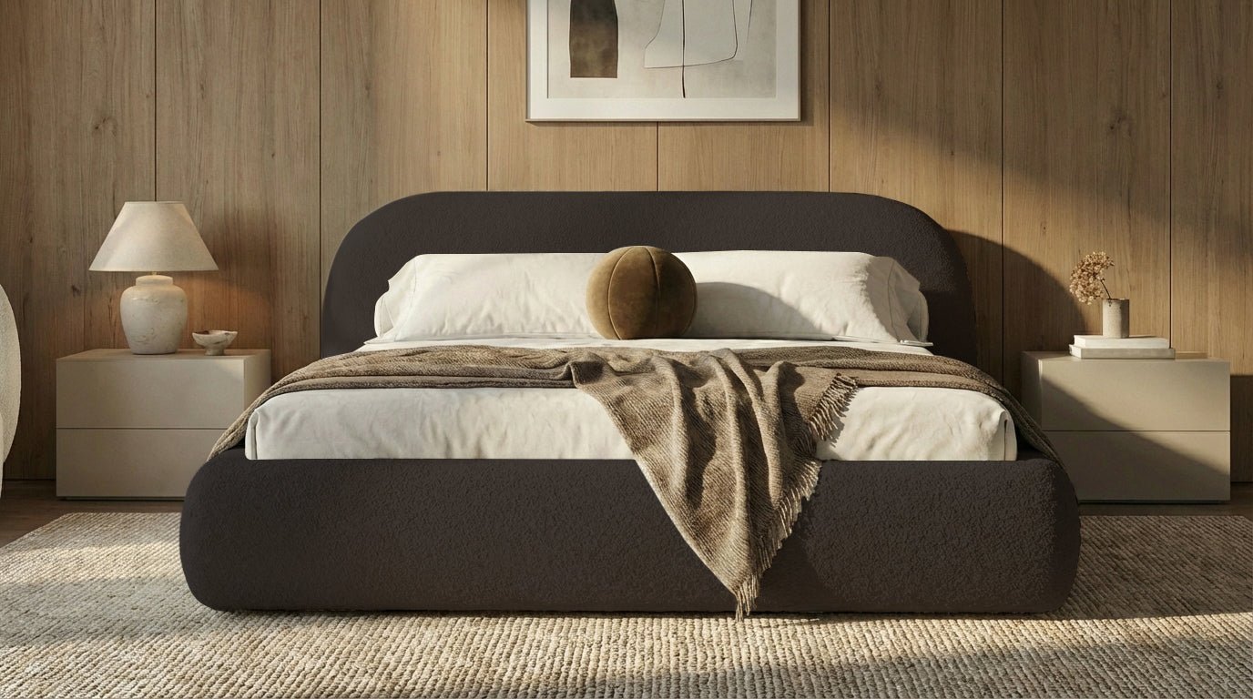 Designer Upholstered Bed Luma in Bouclé with Storage