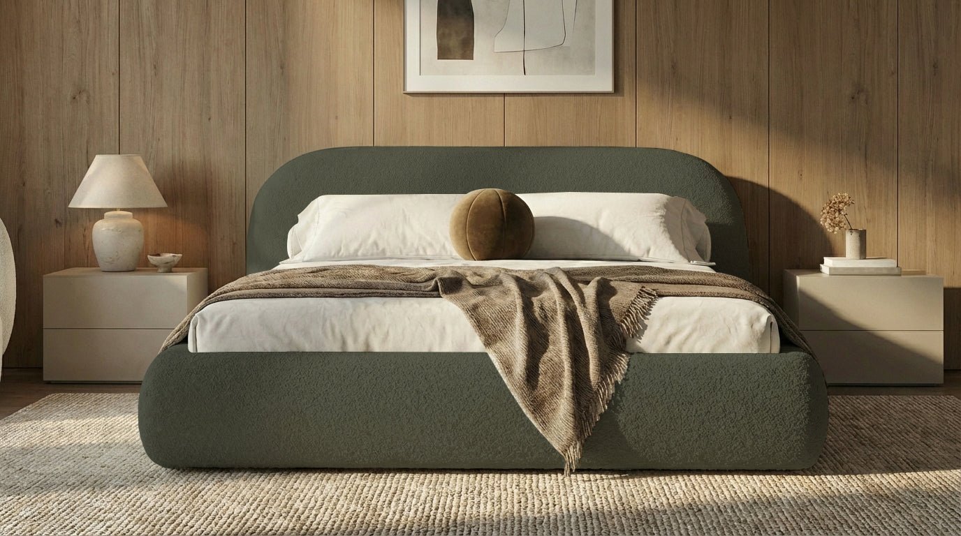 Designer Upholstered Bed Luma in Bouclé with Storage