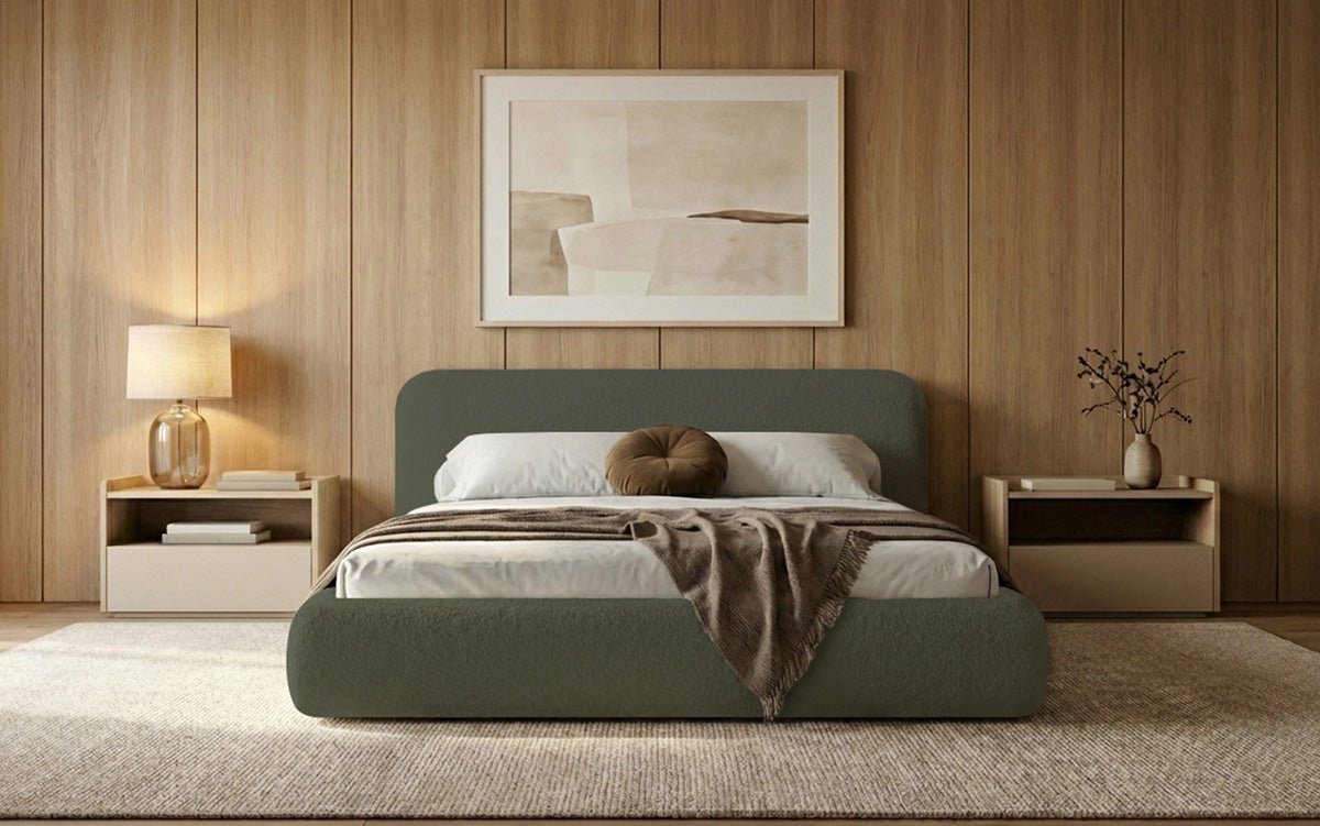 Designer Upholstered Bed Arosa in Bouclé with Storage