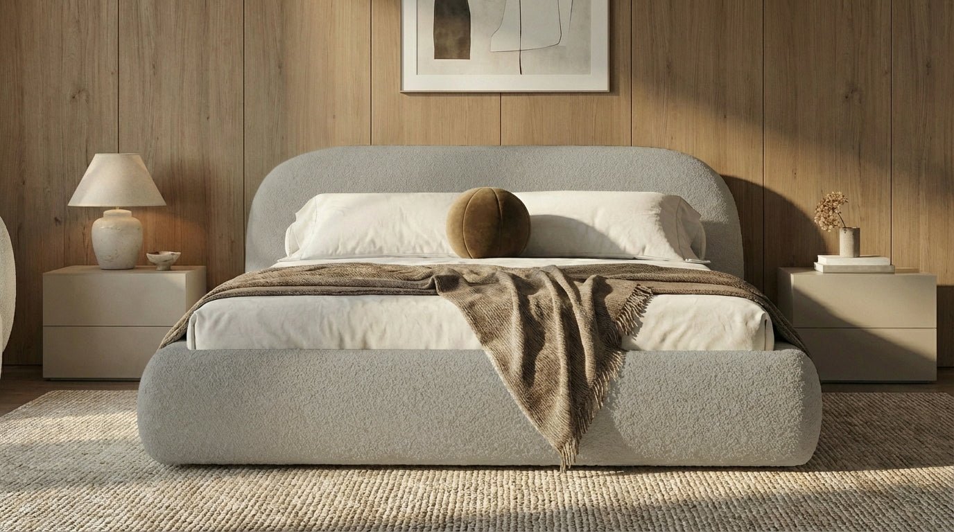 Designer Upholstered Bed Luma in Bouclé with Storage