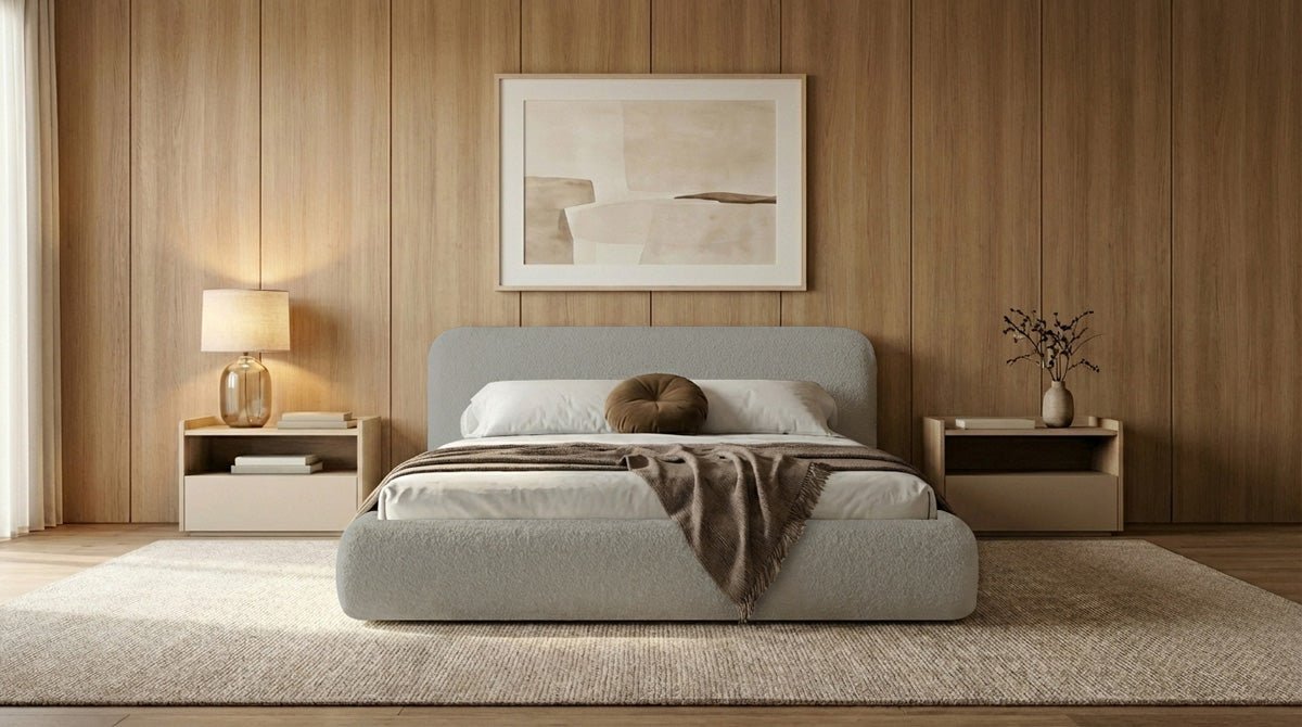 Designer Upholstered Bed Arosa in Bouclé with Storage