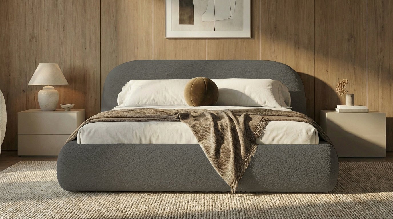 Designer Upholstered Bed Luma in Bouclé with Storage