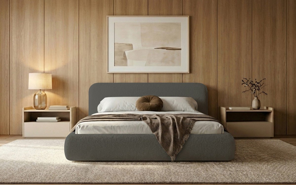 Designer Upholstered Bed Arosa in Bouclé with Storage