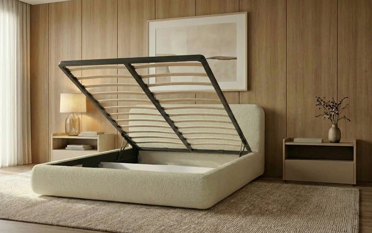 Designer Upholstered Bed Arosa in Bouclé with Storage