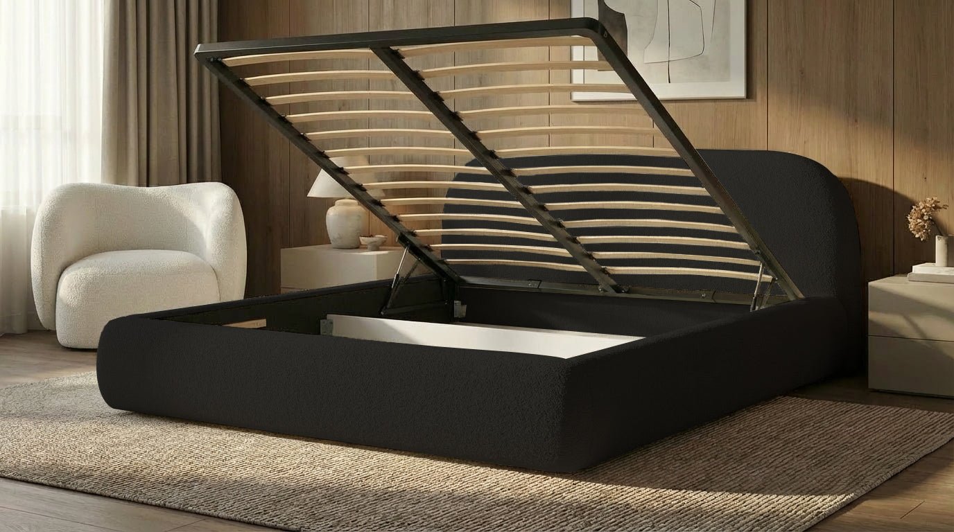 Designer Upholstered Bed Luma in Bouclé with Storage