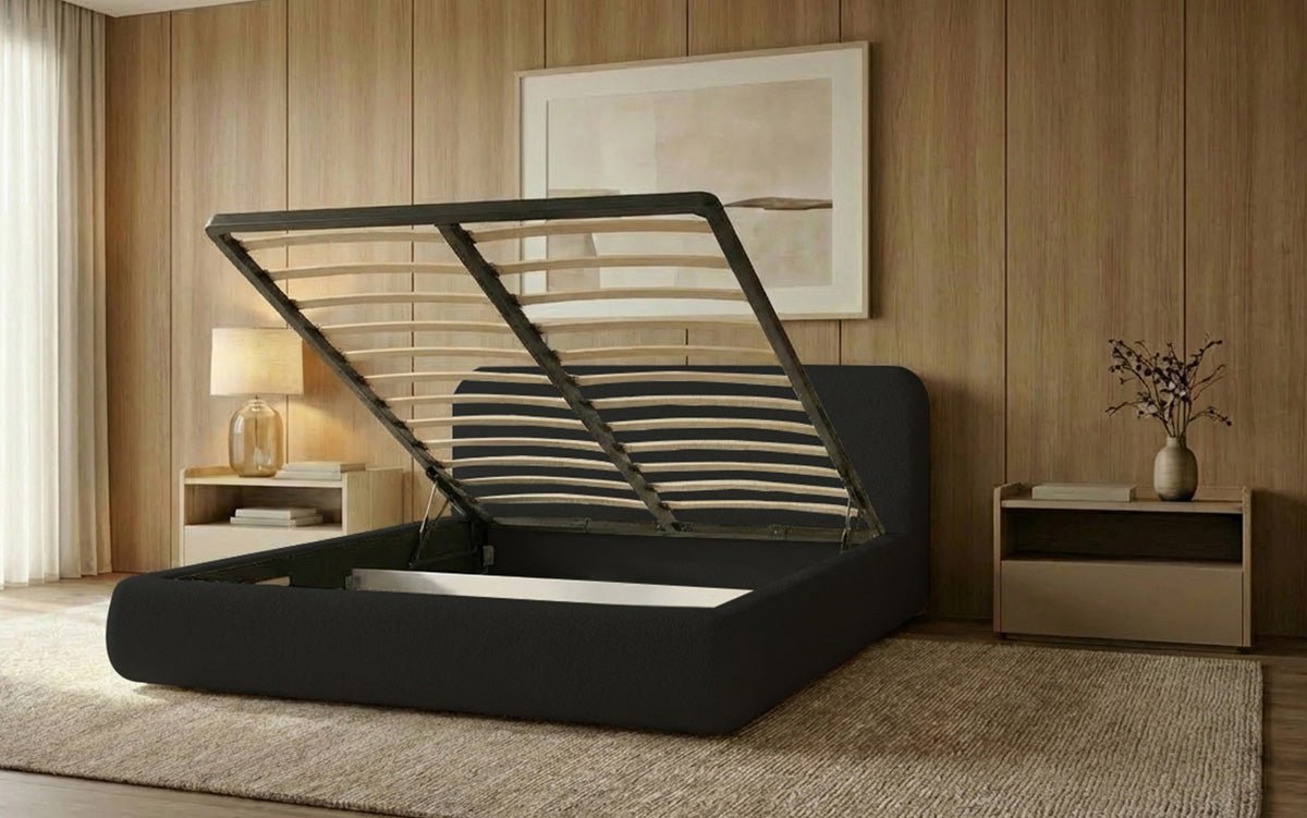 Designer Upholstered Bed Arosa in Bouclé with Storage