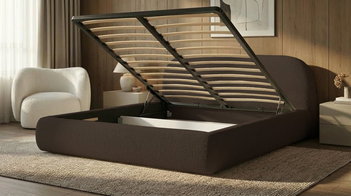Designer Upholstered Bed Luma in Bouclé with Storage