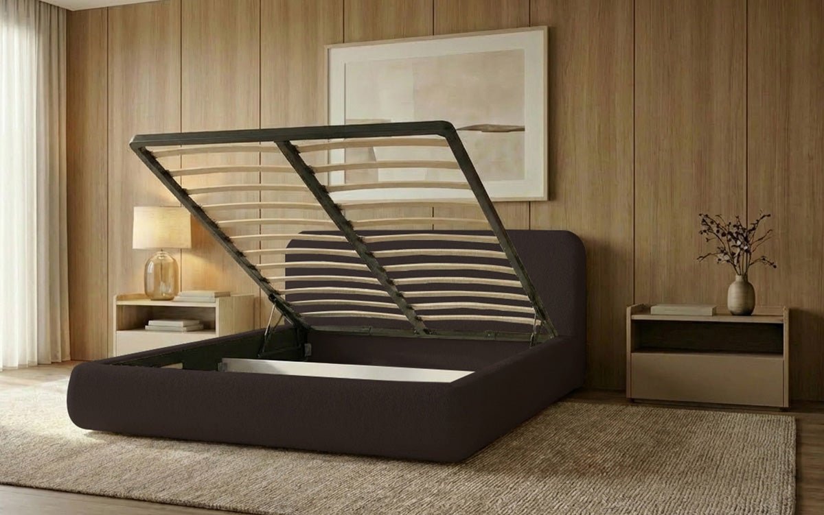 Designer Upholstered Bed Arosa in Bouclé with Storage