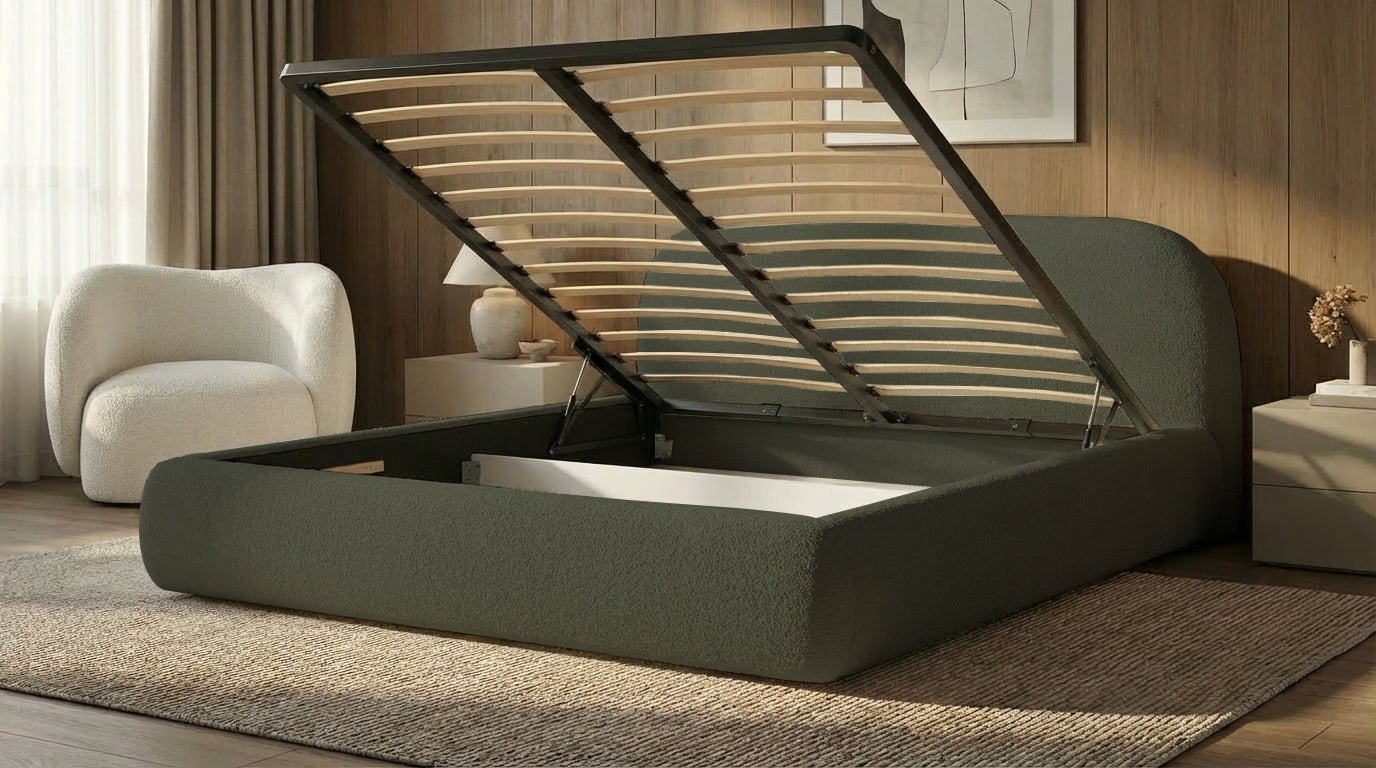 Designer Upholstered Bed Luma in Bouclé with Storage
