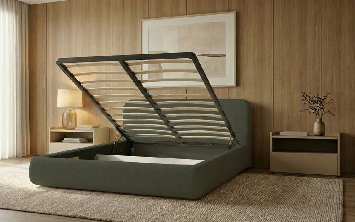 Designer Upholstered Bed Arosa in Bouclé with Storage