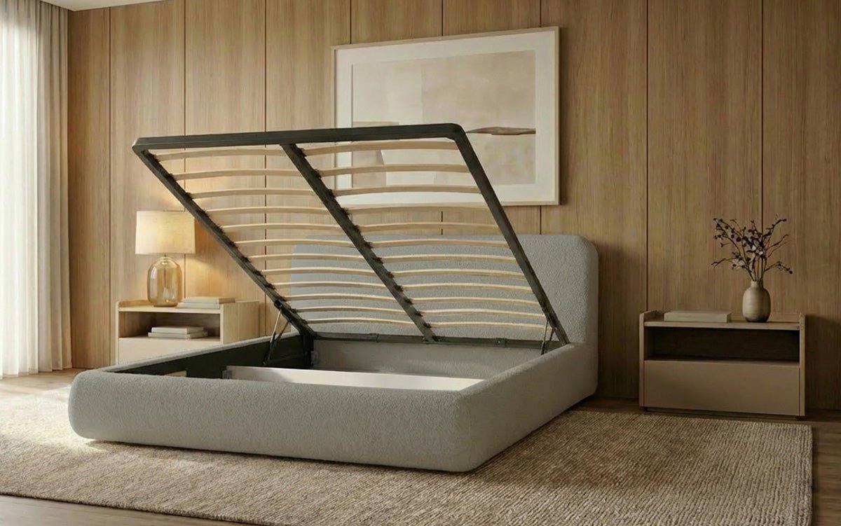 Designer Upholstered Bed Arosa in Bouclé with Storage