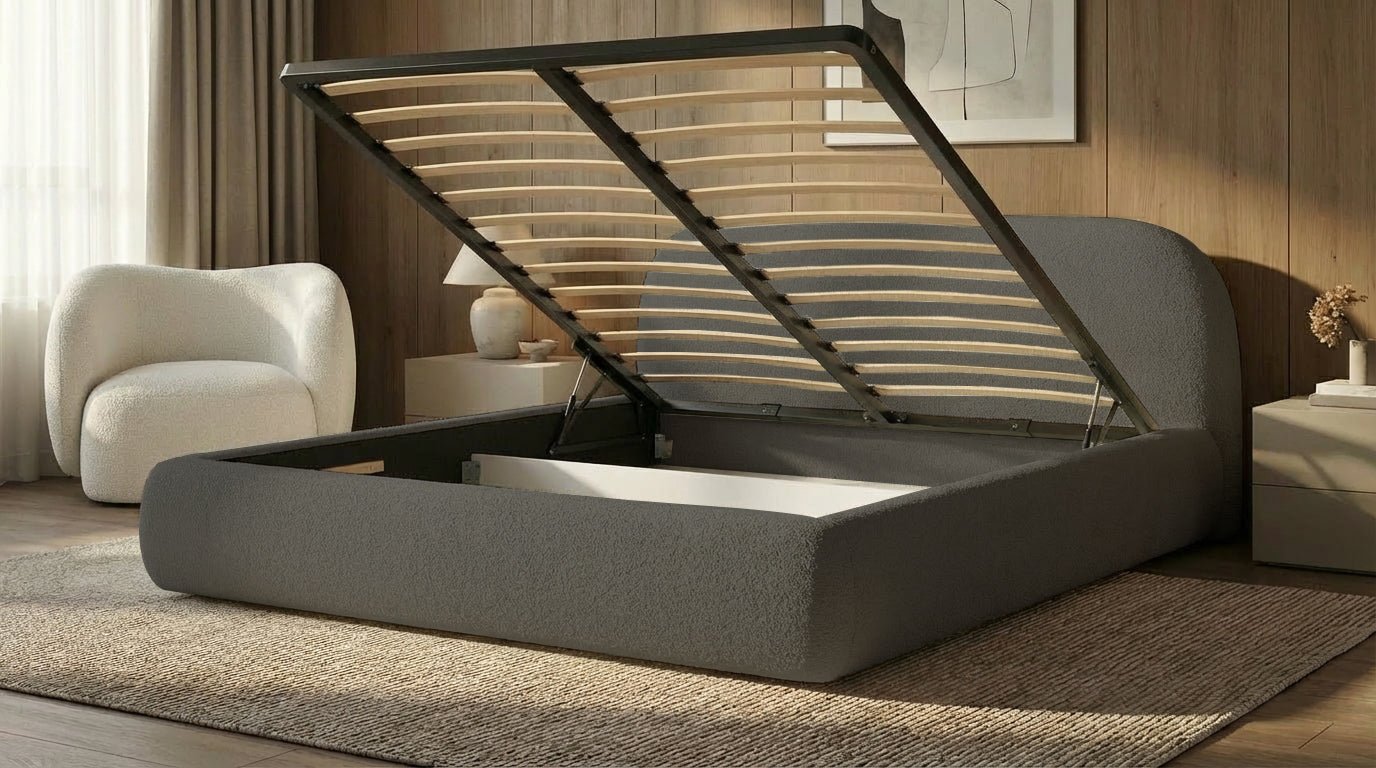 Designer Upholstered Bed Luma in Bouclé with Storage