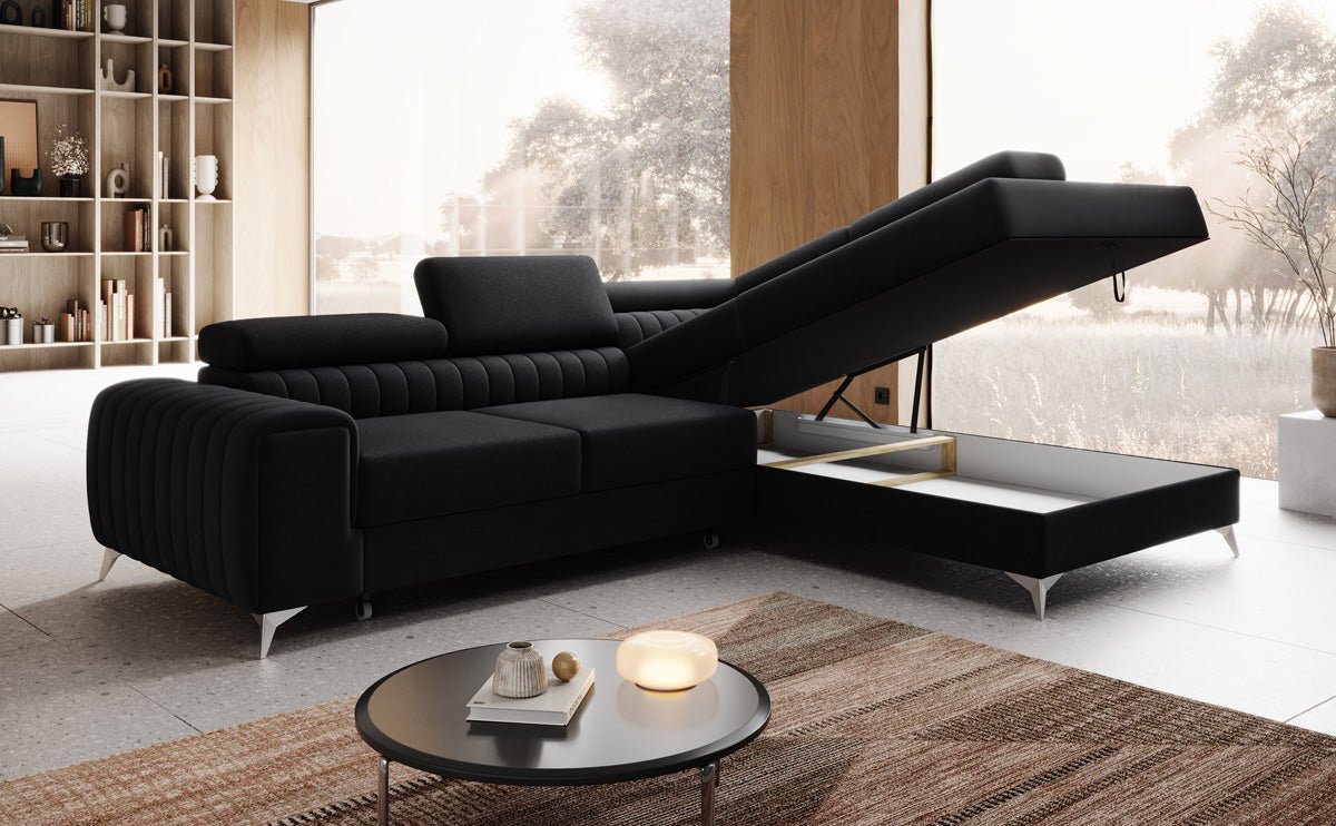 Canapé design Aurea L avec fonction lit et rabattable en velours