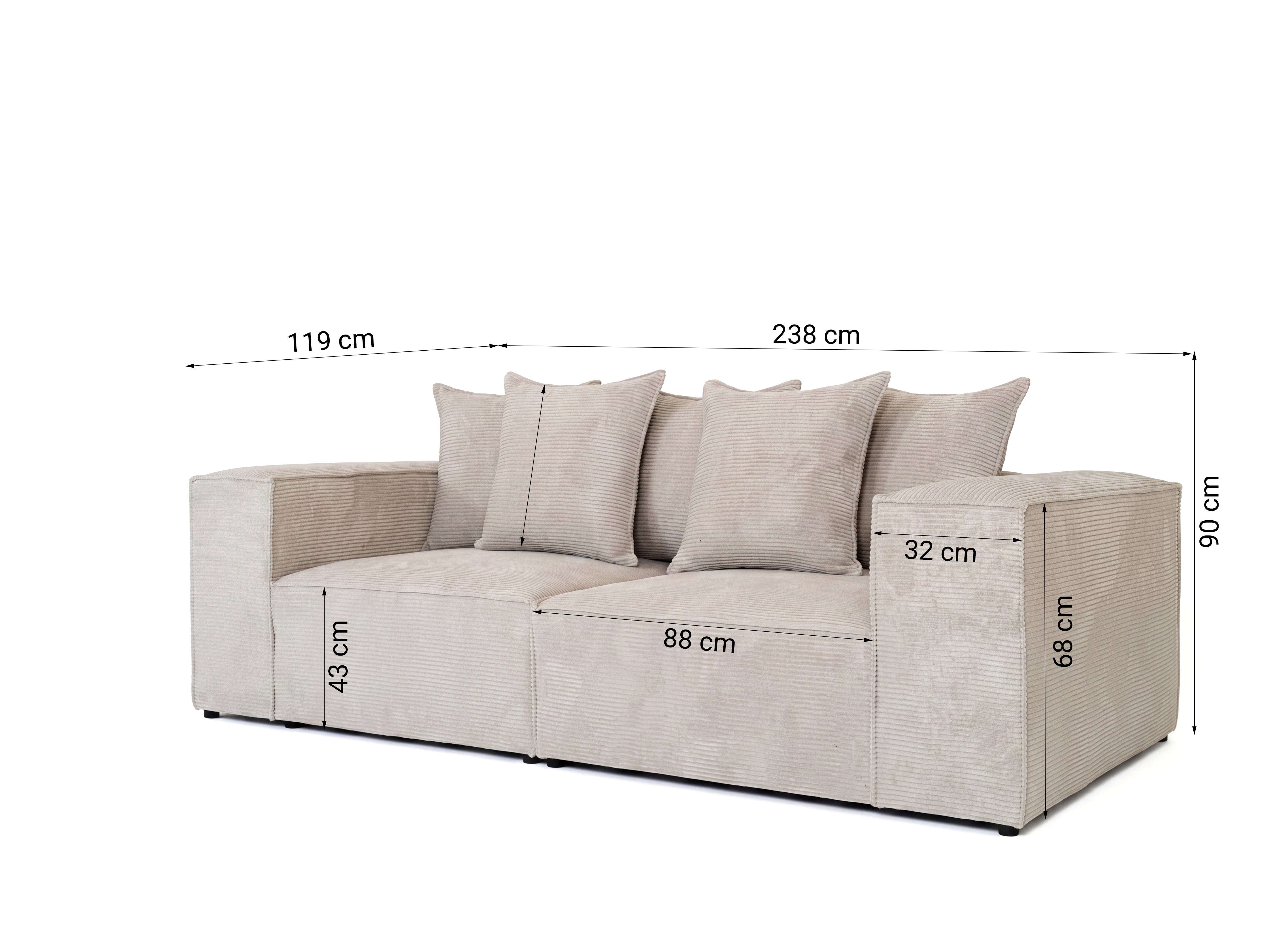 Designer 3-seater sofa Largo in Corduroy