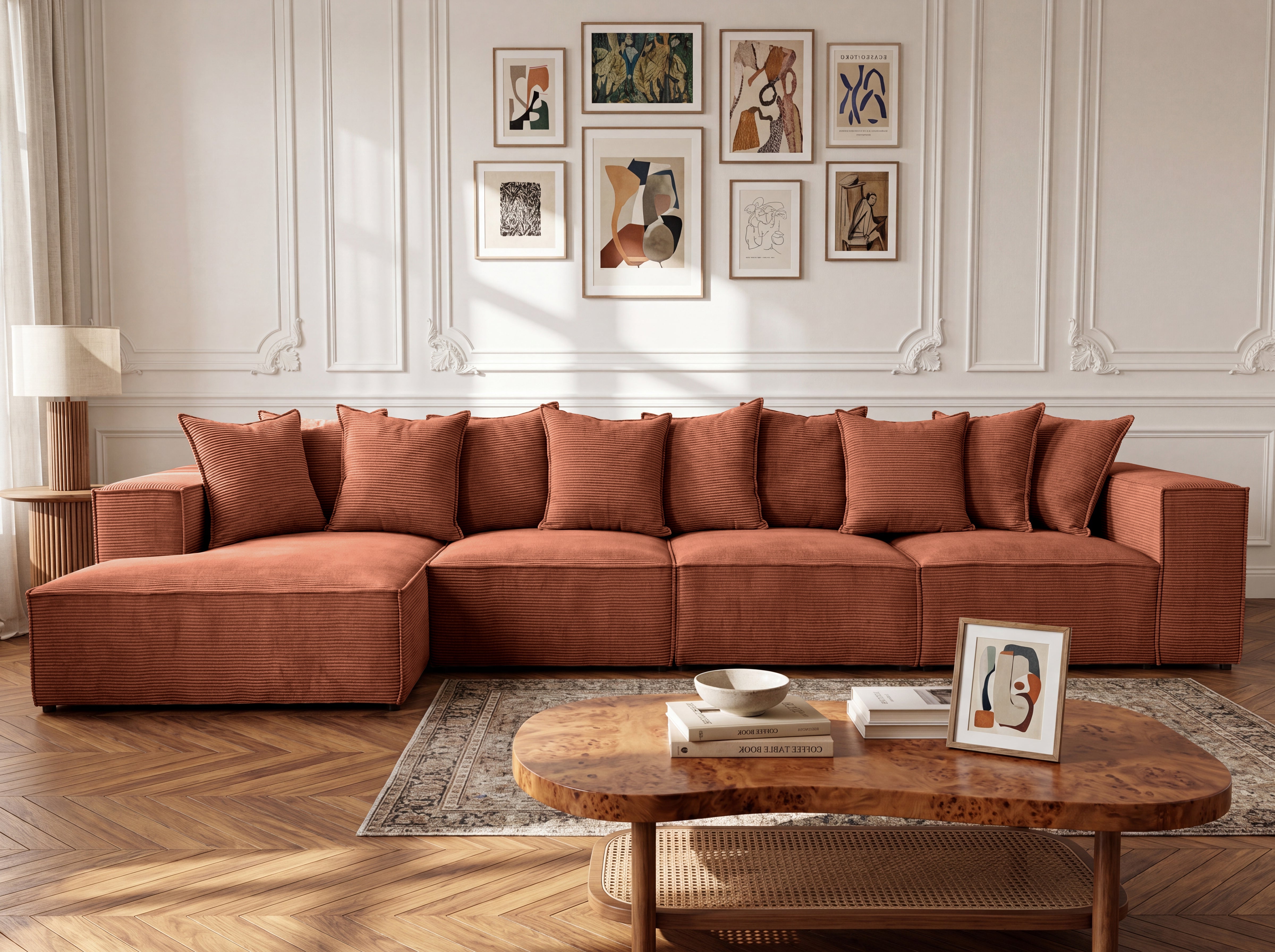 Designer corner sofa Largo Maxi in Corduroy