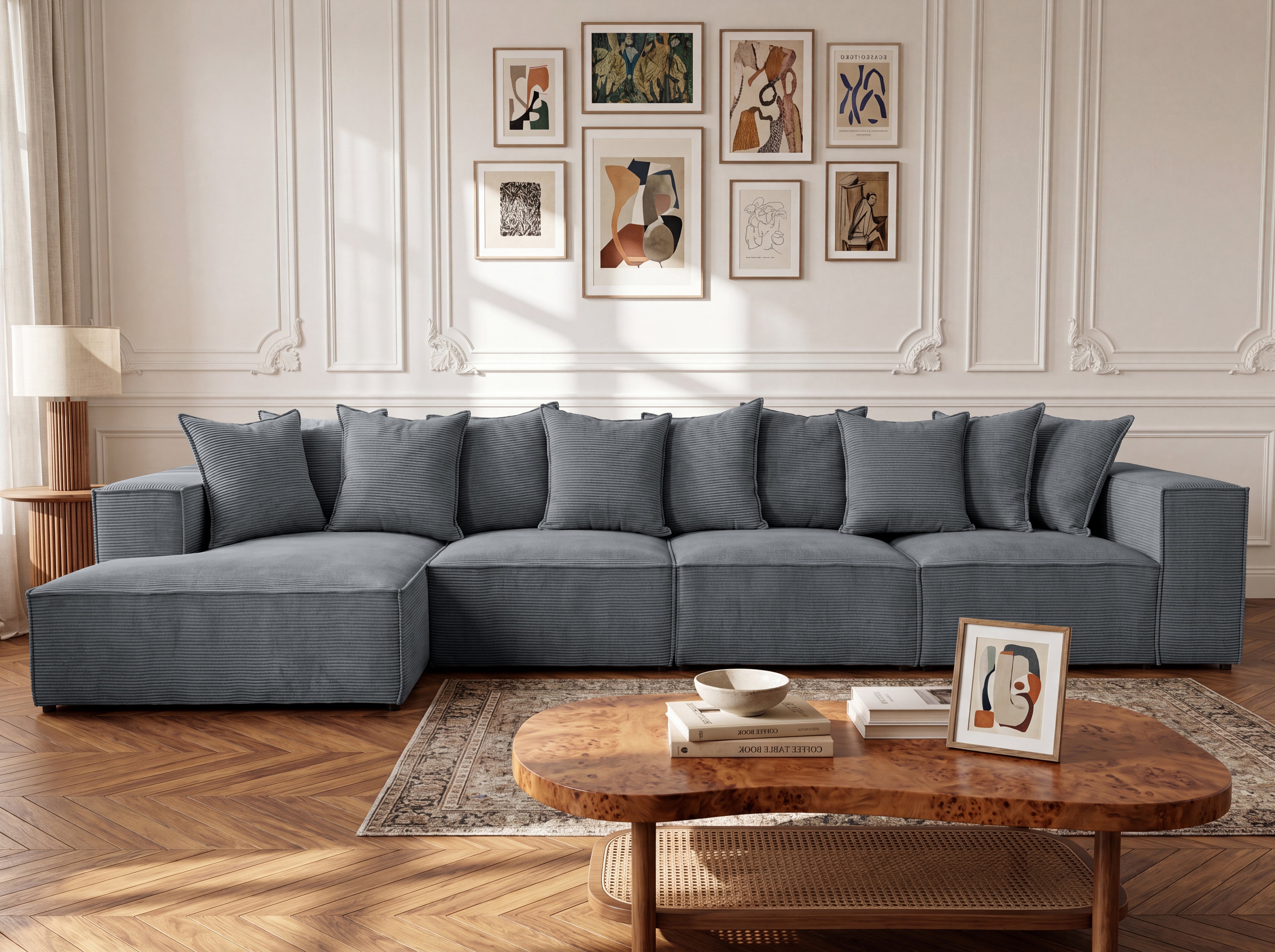 Designer corner sofa Largo Maxi in Corduroy