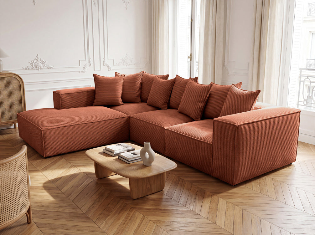 Designer corner sofa Largo with long ottoman in Corduroy