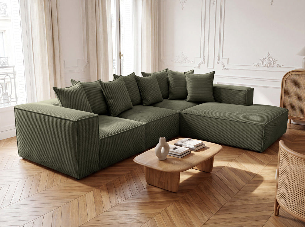 Designer corner sofa Largo with long ottoman in Corduroy