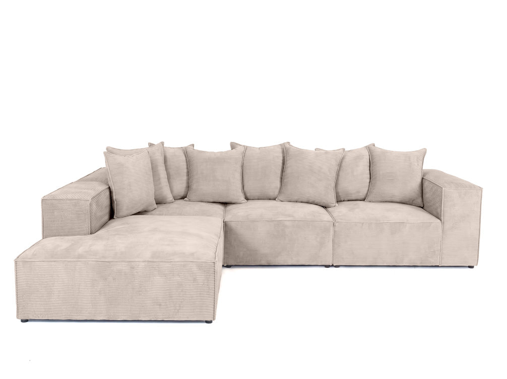 Designer corner sofa Largo with long ottoman in Corduroy
