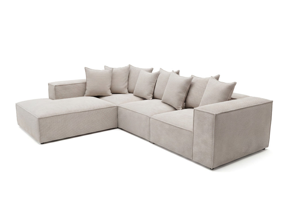 Designer corner sofa Largo with long ottoman in Corduroy