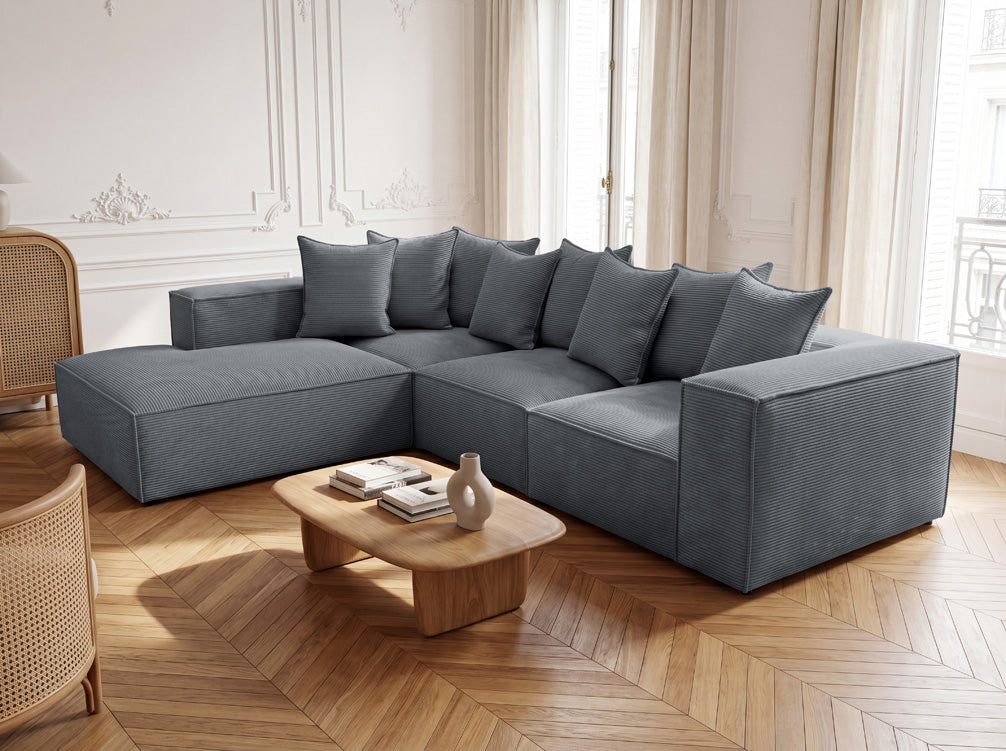 Designer corner sofa Largo with long ottoman in Corduroy