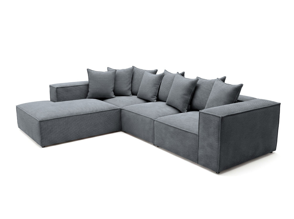 Designer corner sofa Largo with long ottoman in Corduroy