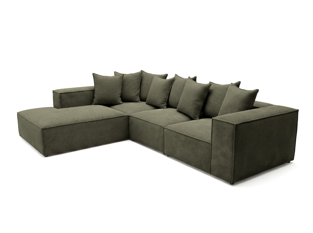Designer corner sofa Largo with long ottoman in Corduroy