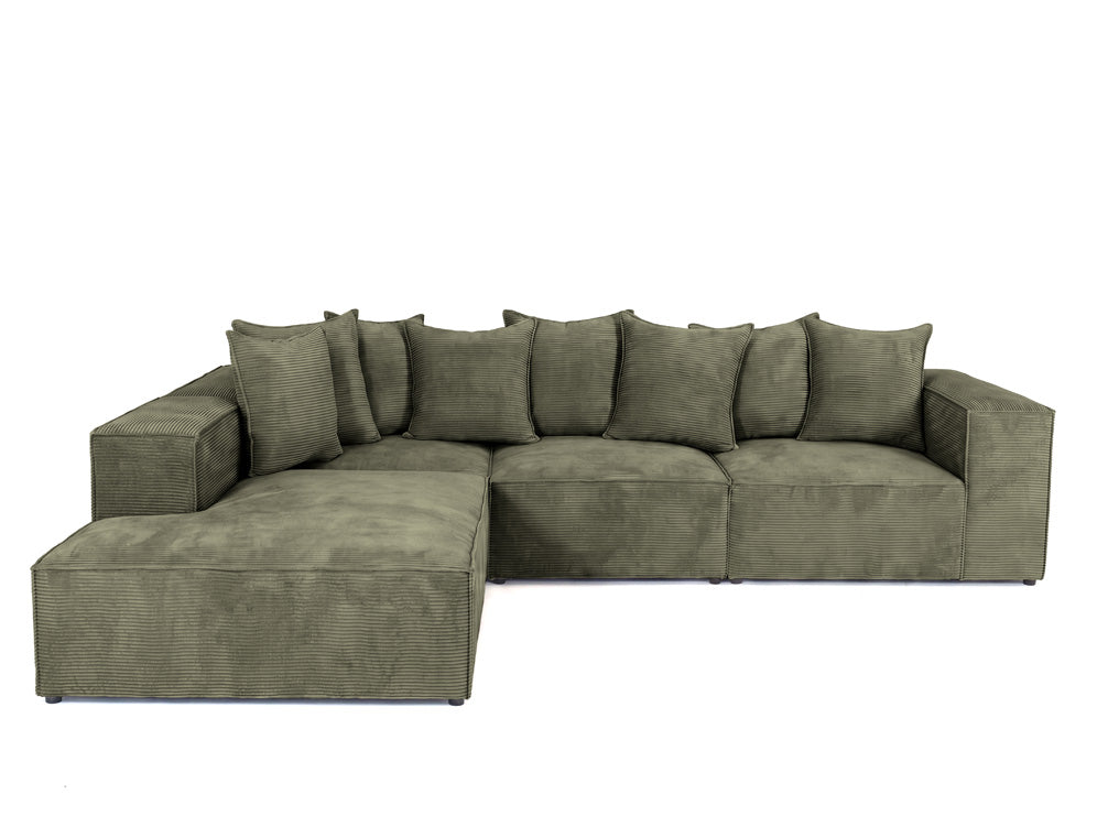 Designer corner sofa Largo with long ottoman in Corduroy