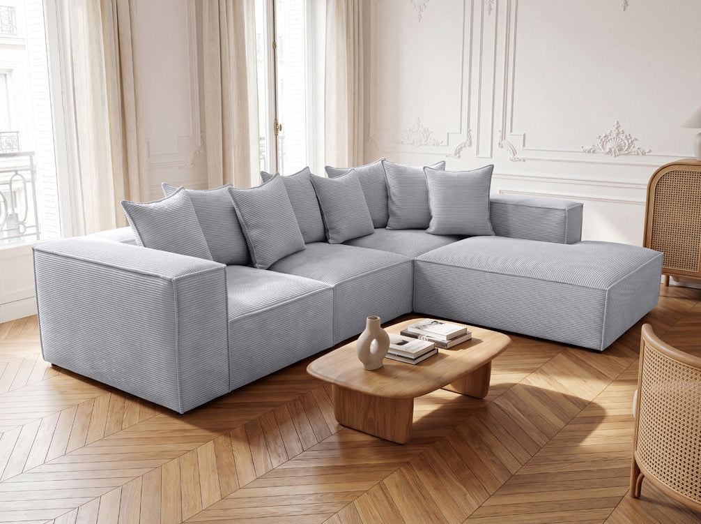 Designer corner sofa Largo with long ottoman in Corduroy