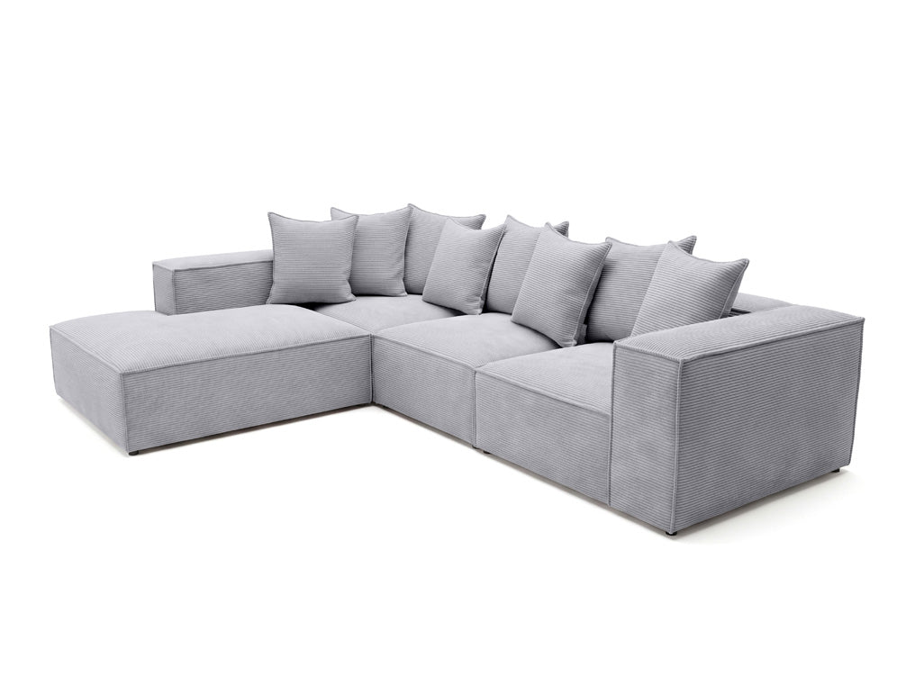 Designer corner sofa Largo with long ottoman in Corduroy