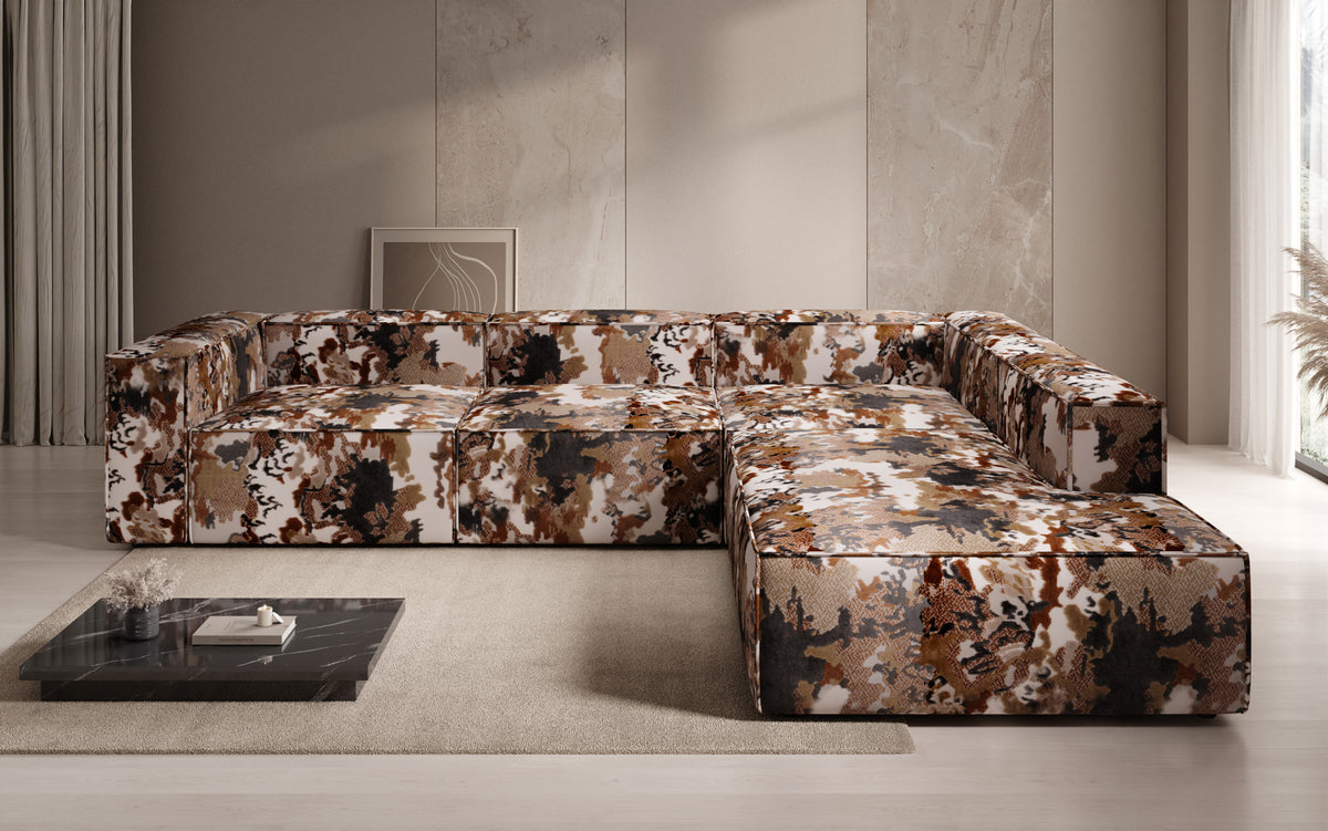 Designer-Ecksofa Lesley mat laanger Ottoman - Jacquard mat Aquarell-Muster