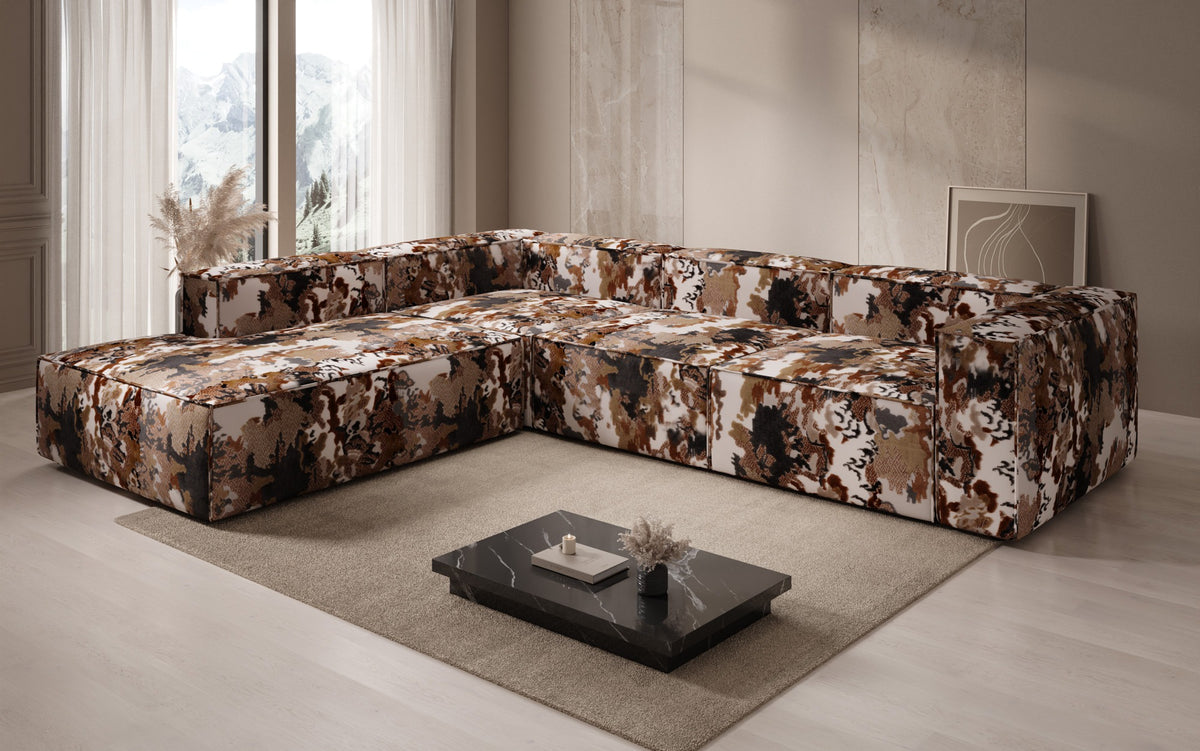 Designer-Ecksofa Lesley mat laanger Ottoman - Jacquard mat Aquarell-Muster
